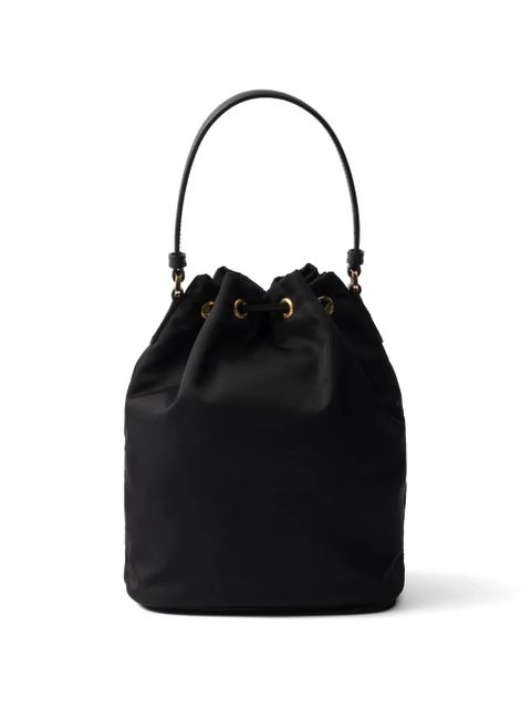 Prada logo-plaque drawstring tote bag - Black