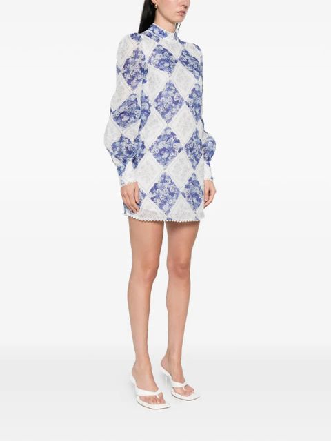 TWINSET long-sleeve floral-detail mini dress - Blue