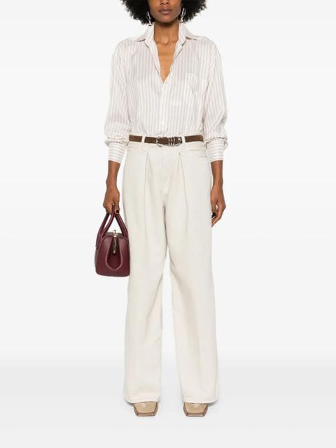 ETRO Pegaso-embroidered striped shirt - White