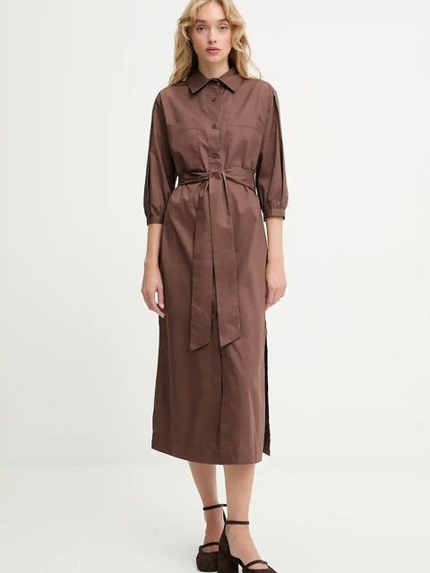 Answear.LAB sukienka bawełniana kolor brązowy maxi prosta
