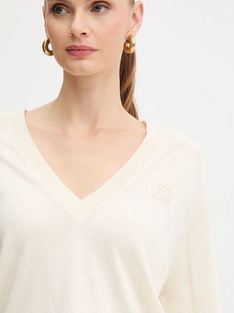 Elisabetta Franchi sweter z dodatkiem wełny damski kolor beżowy lekki MK34S57E2