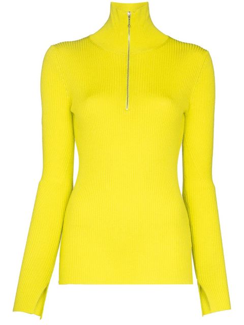 GANNI ribbed half-zip jumper - Green