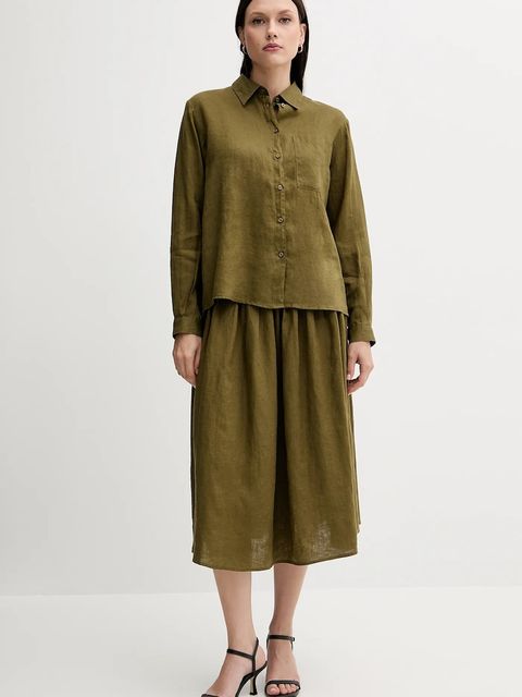 Sisley koszula lniana kolor zielony relaxed z kołnierzykiem klasycznym 5BMLLQ06S