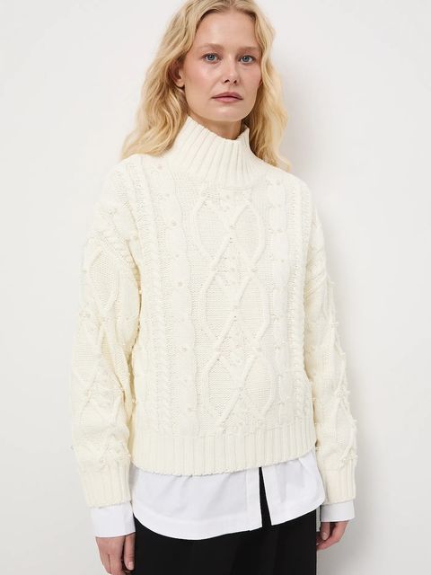 Medicine sweter damski kolor beżowy ciepły z półgolfem - zdjęcie produktu nr 1