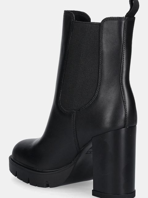 Tommy Jeans botki skórzane TJW LEATHER HEEL BOOT damskie kolor czarny na słupku lekko ocieplone EN0EN02831