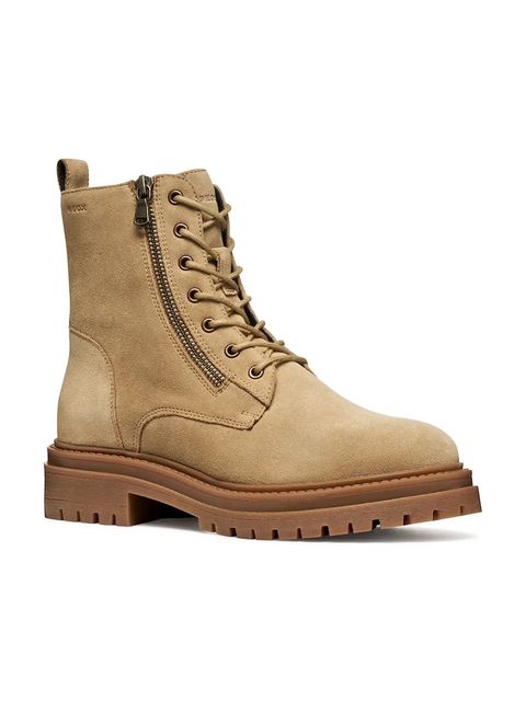 Geox botki zamszowe D IRIDEA damskie kolor beżowy na płaskim obcasie D16HRF 00022 C5010