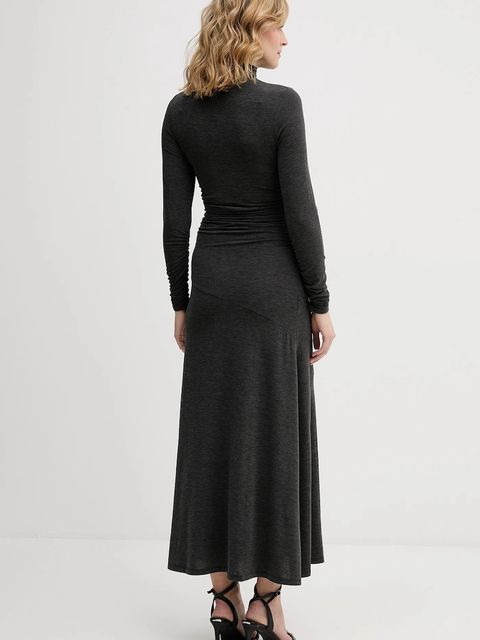 Sisley sukienka z domieszką jedwabiu kolor szary maxi prosta 4K3ZLV07R