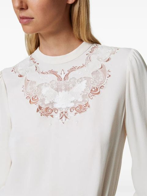 TWINSET floral-embroidered crepe blouse - White