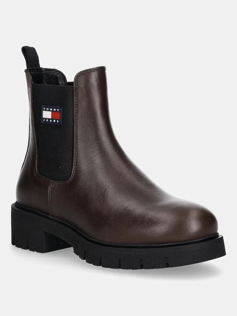 Tommy Jeans sztyblety TJW CHELSEA LEATHER BOOT damskie kolor brązowy na płaskim obcasie EN0EN02825 - zdjęcie produktu nr 1