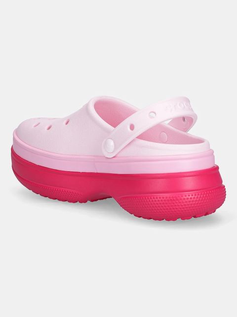Crocs klapki Classic Stacked Clog damskie kolor różowy na platformie 211355
