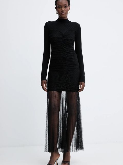 Twinset sukienka kolor czarny maxi rozkloszowana 252TT3262