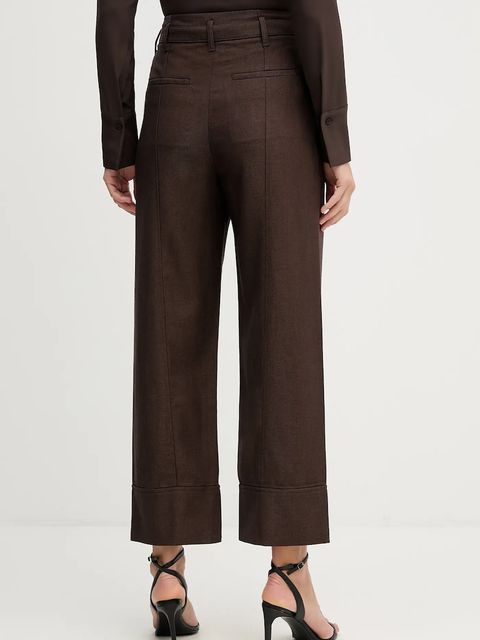 Sisley spodnie damskie kolor brązowy szerokie high waist 4ETSLF082