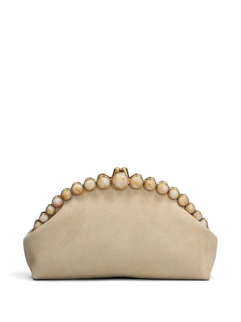 Cult Gaia bead-embellished suede clutch bag - Neutrals