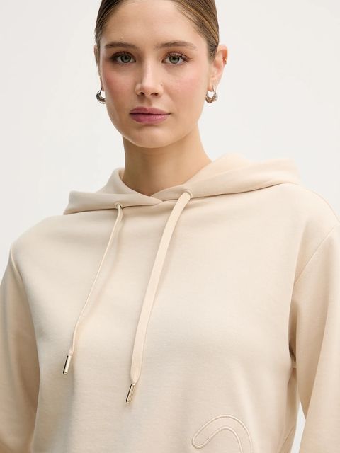 Joop! bluza damska kolor beżowy z kapturem z aplikacją 30100249