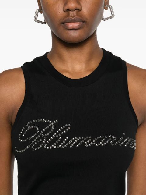 Blumarine rhinestone-logo tank top - Black
