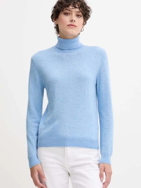 United Colors of Benetton sweter wełniany damski kolor niebieski z golfem 1002D2348 - zdjęcie produktu nr 1