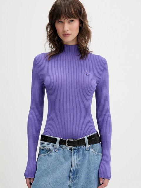 Hugo Blue sweter damski kolor fioletowy lekki z półgolfem 50522578