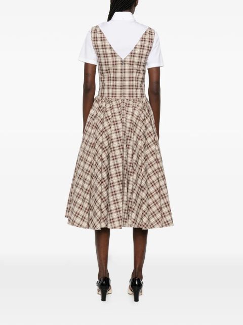 Prada V-neck checked mini dress - Brown