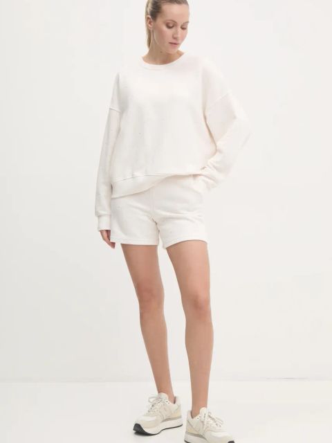 Guess szorty RHINESTONES damskie kolor beżowy z aplikacją high waist V5RD03 KCLJ0