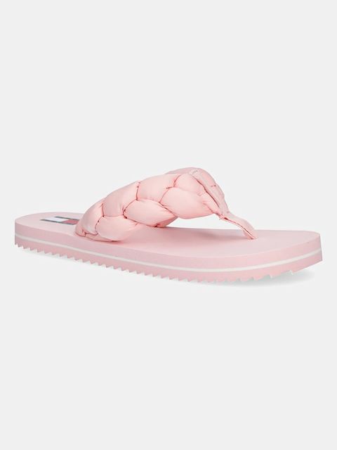 Tommy Jeans japonki BRAIDED THONG BEACH SANDAL damskie kolor różowy na płaskim obcasie EN0EN02877 - zdjęcie produktu nr 1