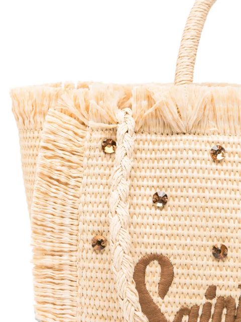 MC2 Saint Barth Colette crystal-embellished frayed tote bag - Neutrals