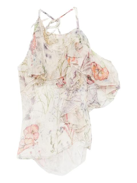 Alexander McQueen ruffled floral-print top - Neutrals - zdjęcie produktu nr 1