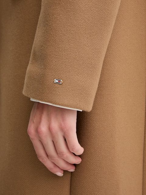 Tommy Hilfiger płaszcz z dodatkiem wełny kolor brązowy WW0WW47445