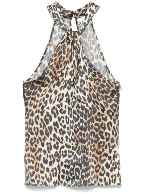 GANNI leopard-print satin top - Neutrals - zdjęcie produktu nr 1