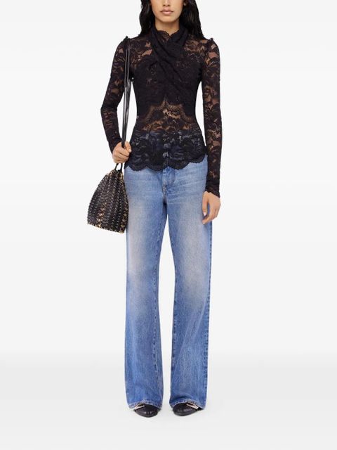 Rabanne lace long-sleeve blouse - Black