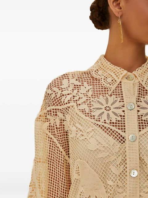 FARM Rio floral-lace long-sleeves shirt - Neutrals