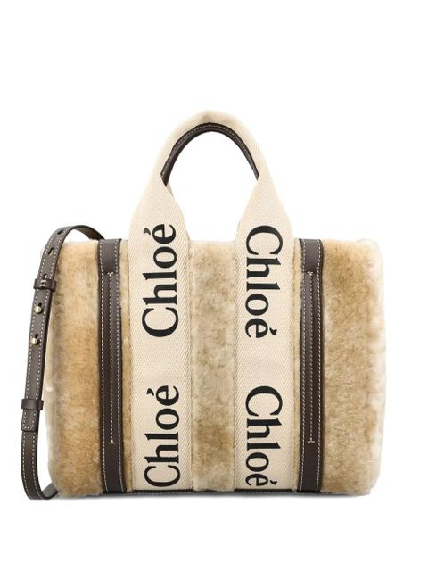 Chloé shearling logo-plaque tote bag - Neutrals - zdjęcie produktu nr 1