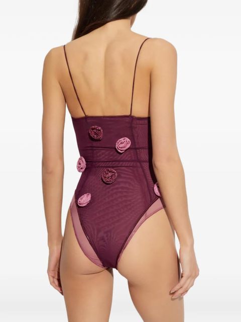 Oséree double-mesh floral-appliqué swimsuit - Purple