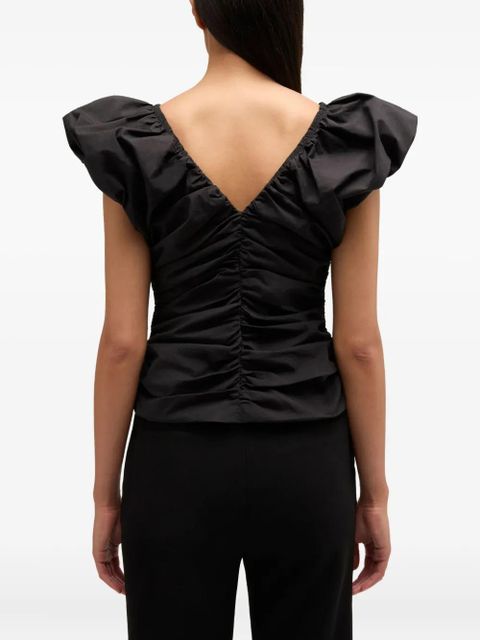 GANNI ruched zip blouse - Black