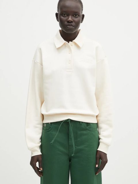 Lacoste bluza bawełniana damska kolor beżowy gładka SF0351