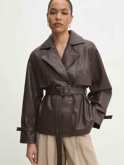 Answear.LAB kurtka skórzana kolor brązowy przejściowa - zdjęcie produktu nr 1