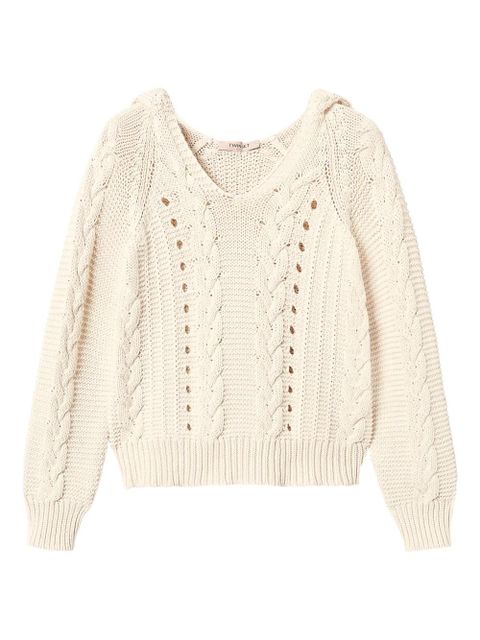 TWINSET cable-knit hoodie - Neutrals - zdjęcie produktu nr 1