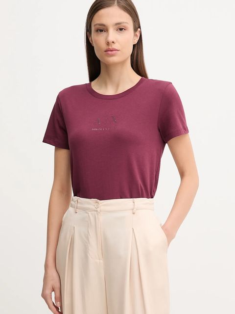 Armani Exchange t-shirt bawełniany damski kolor bordowy XW001459 AF10356 - zdjęcie produktu nr 1