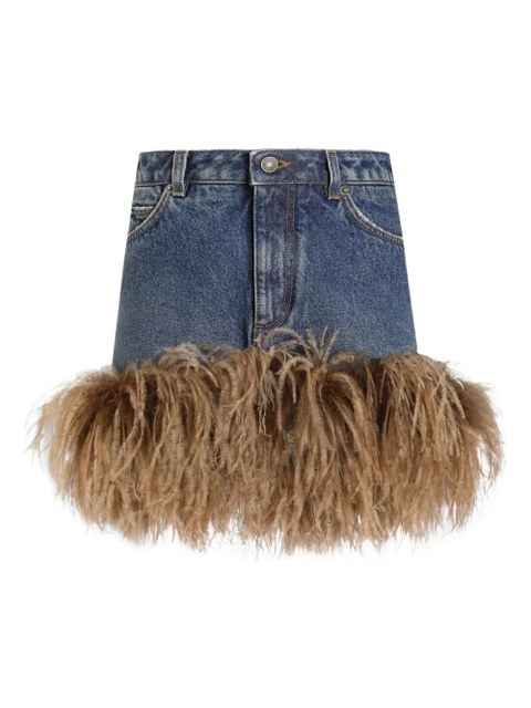 Dolce & Gabbana feather-trim denim mini skirt - Blue - zdjęcie produktu nr 1