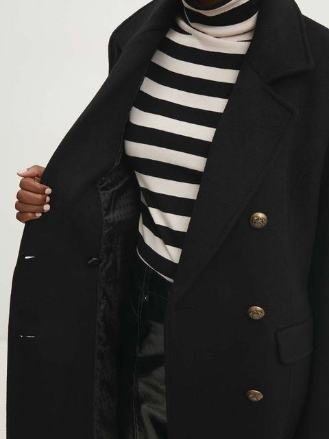 Answear.LAB płaszcz wełniany kolor czarny przejściowy dwurzędowy