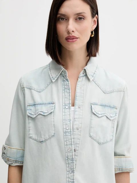 United Colors of Benetton koszula jeansowa damska kolor niebieski regular z kołnierzykiem klasycznym - zdjęcie produktu nr 2