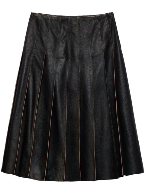 Prada pleated leather midi skirt - Black - zdjęcie produktu nr 1