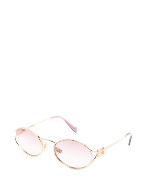 Miu Miu Eyewear logo-plaque oval-frame sunglasses - Gold - zdjęcie produktu nr 2