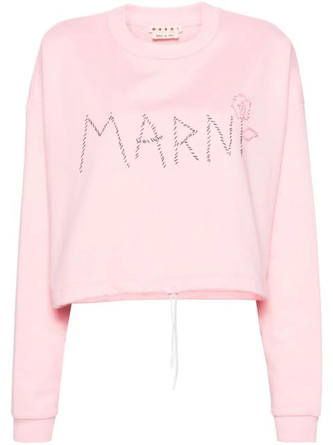 Marni logo-embroidered cropped sweatshirt - Pink - zdjęcie produktu nr 1