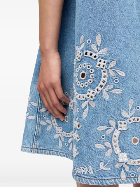 GANNI embroidered denim dress - Blue