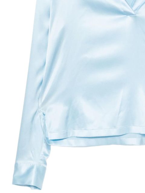 TOM FORD logo-embroidered satin polo top - Blue - zdjęcie produktu nr 2