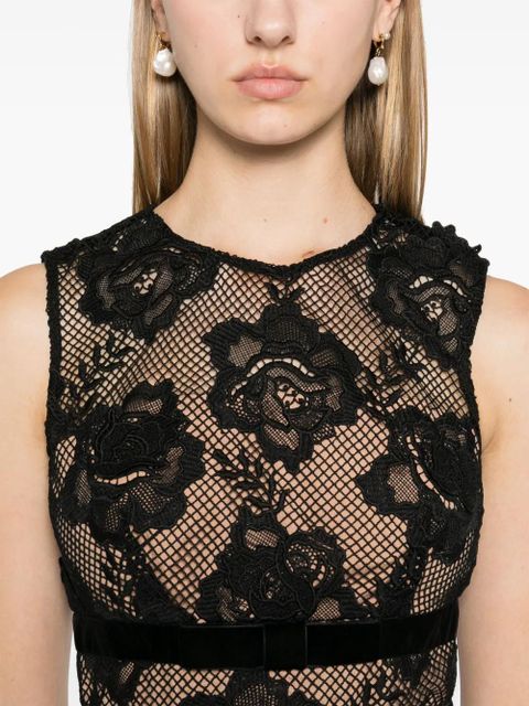 Self-Portrait bow-detail lace mini dress - Black