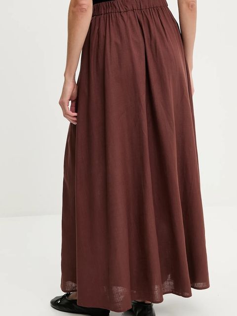 Answear.LAB spódnica z lnem kolor brązowy maxi rozkloszowana
