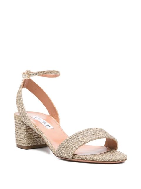 Aquazzura 55mm Sundance glitter-fabric block-heel sandals - Gold - zdjęcie produktu nr 2