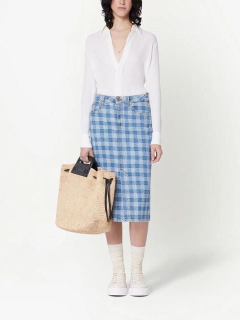 AMI Paris gingham denim pencil skirt - Blue