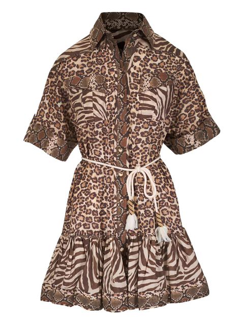 ZIMMERMANN animal-print ruffled mini dress - Brown